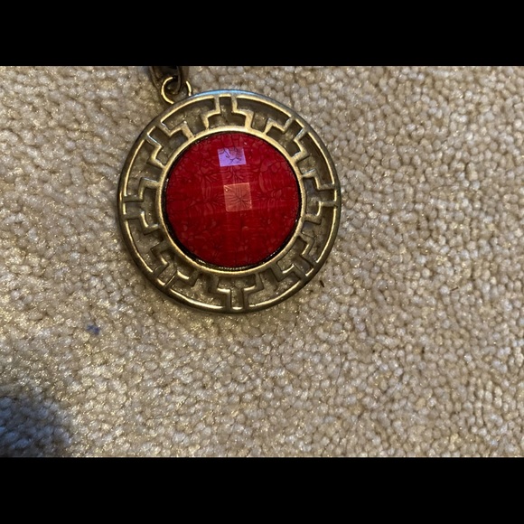 Red Stone Statement Necklace from Spain 19 inches chain - Picture 6 of 9